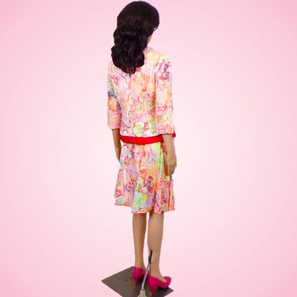 BENTLEY A. size 4 2-piece suit jacket/skirt multicolor floral cotton blend - Picture 4 of 13